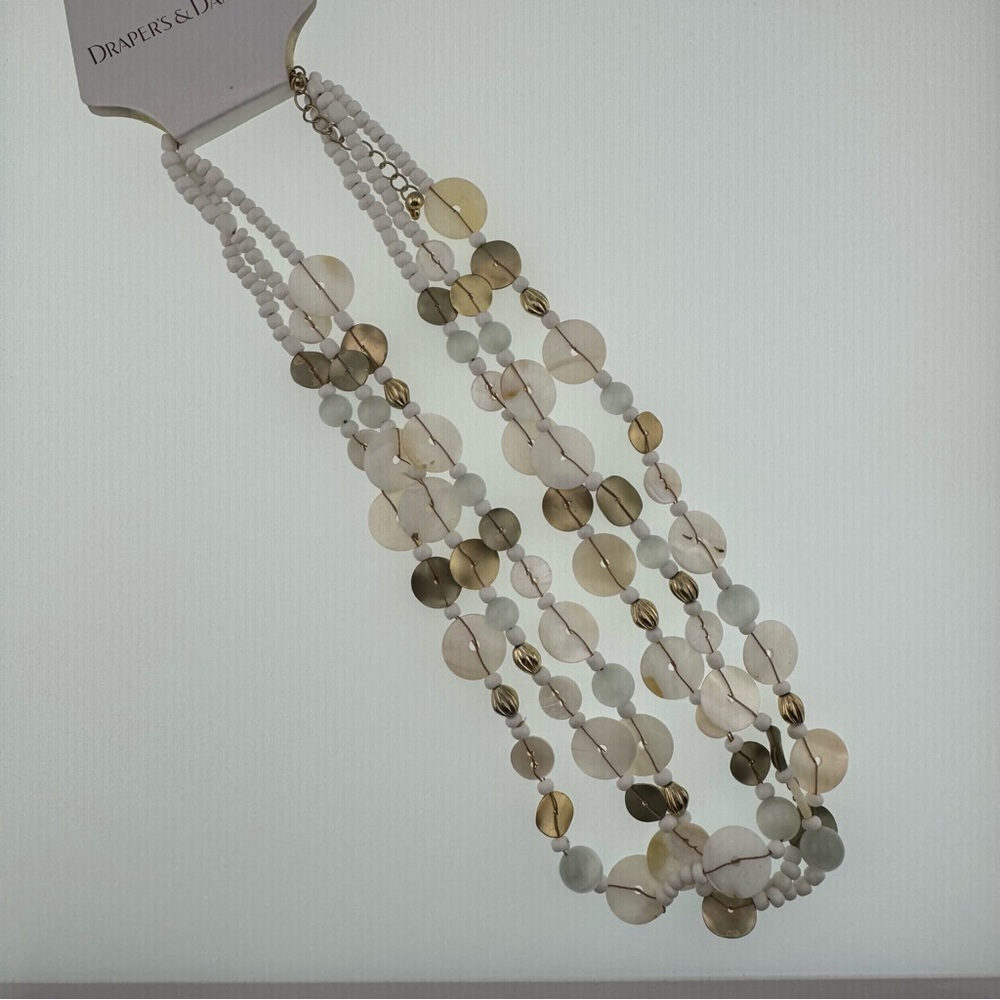 Draper's & Damon's Gold and Silver Multi-Strand Necklace Shell and Glass